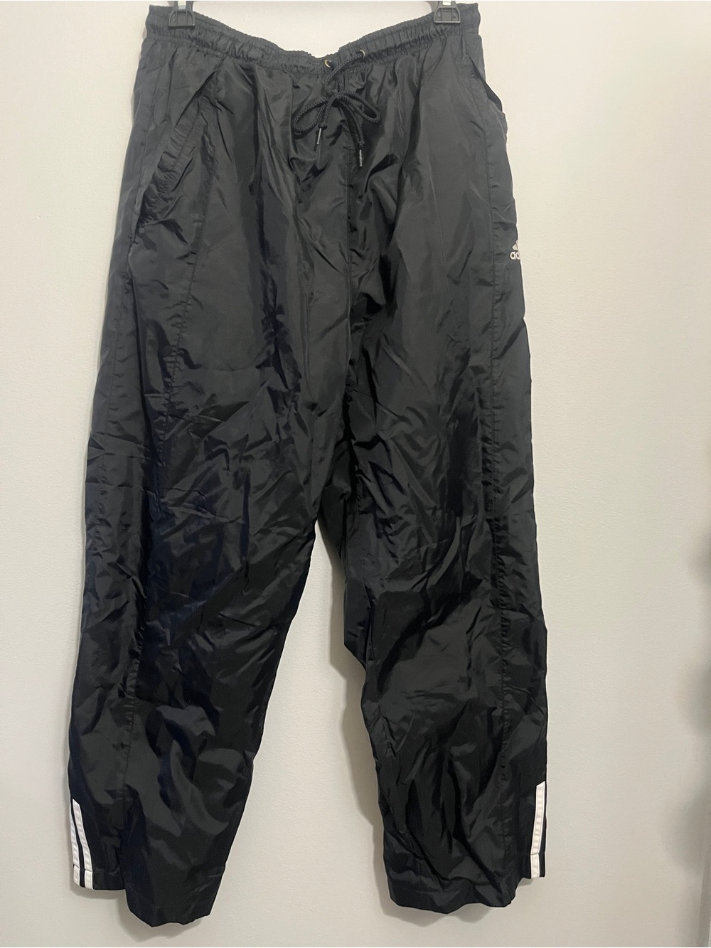 Adidas Y2K Men's Black Track Pants with Drawstring Waist Size Medium